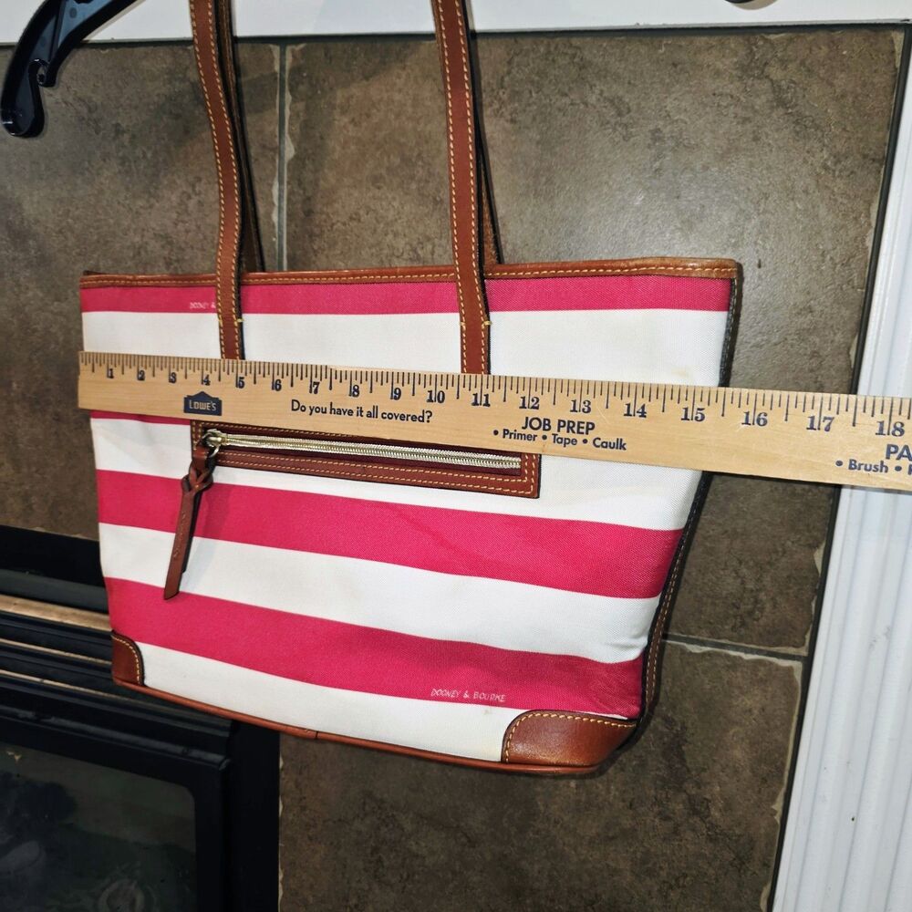 Dooney & Bourke Charleston Pink White Stripes Logo Zipper Top Shoulder Bag Purse - Picture 15 of 16
